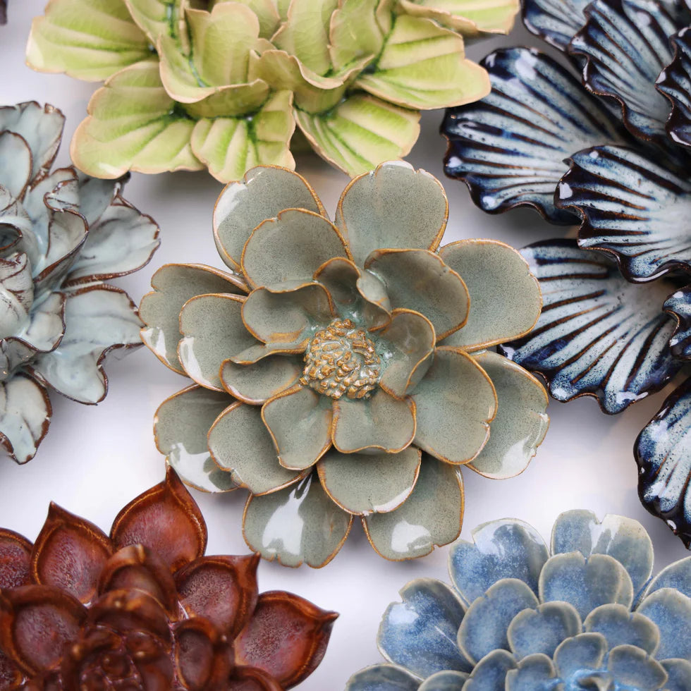 Ceramic Flower Collection- 8.1 Green Grey