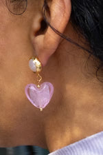 PETER + JUNE heart of Glass Earrings in Green Apple Murano Glass