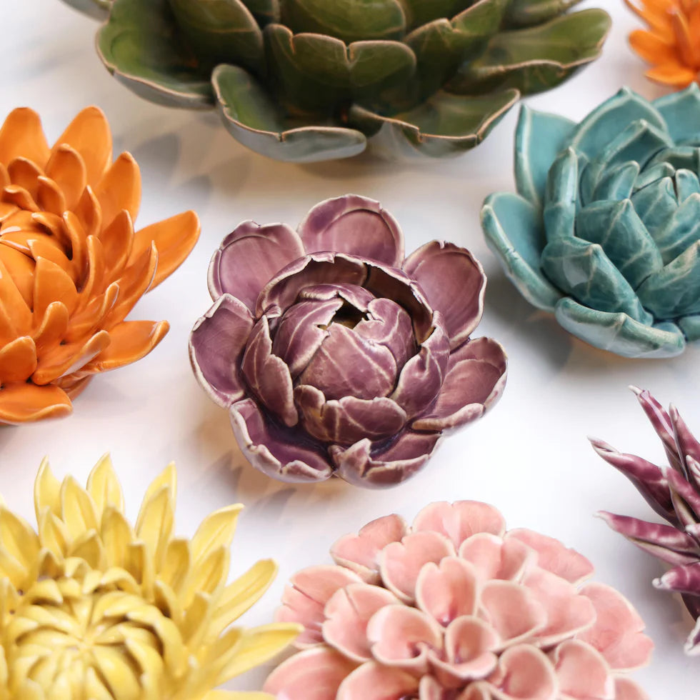 Ceramic Flower Wall Art- Peony Purple 11