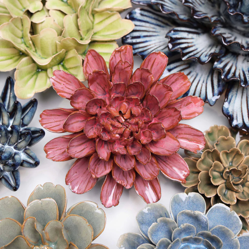 Ceramic Flower Wall Art- Medium Flower Pink
