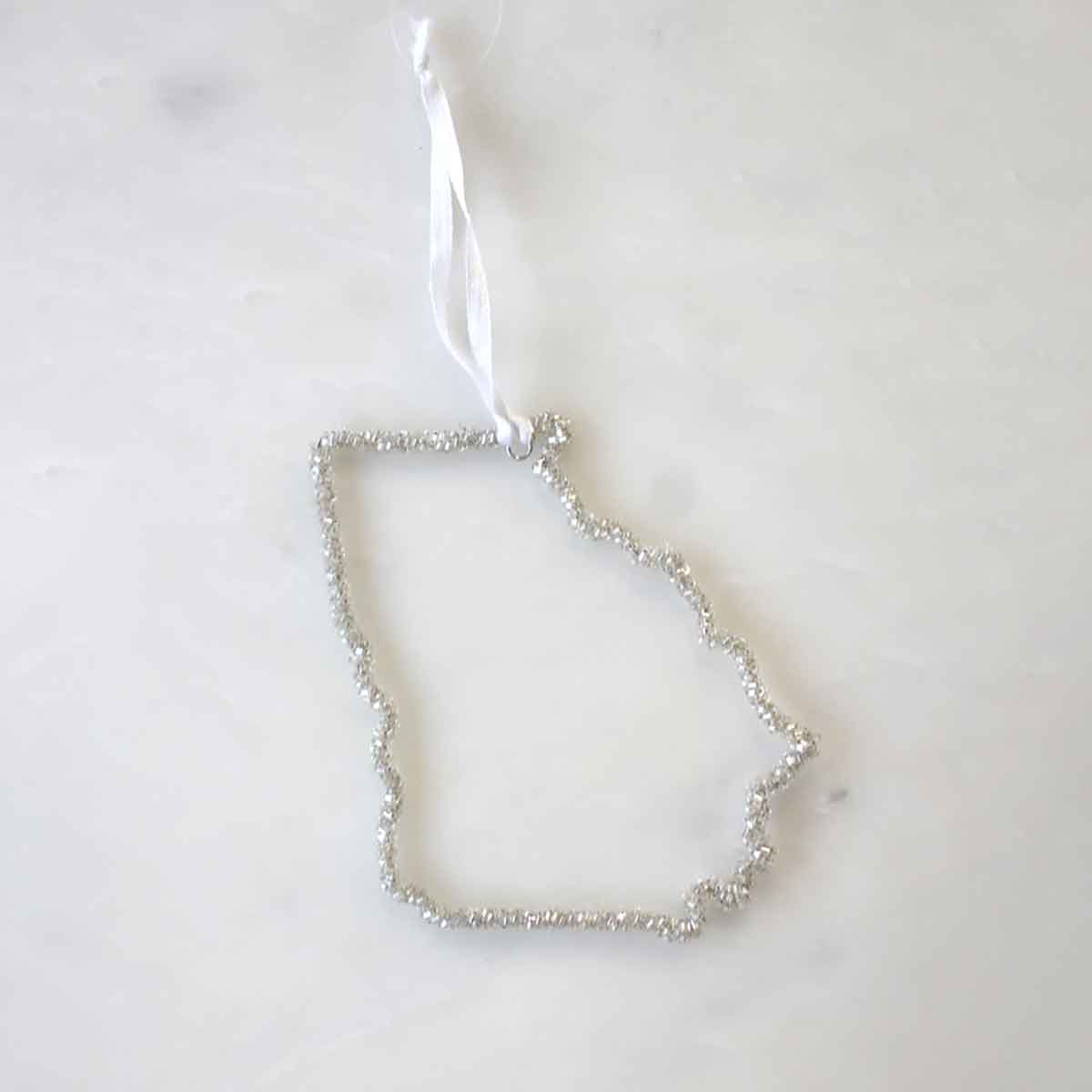 Georgia Beaded Ornament-Silver 6"