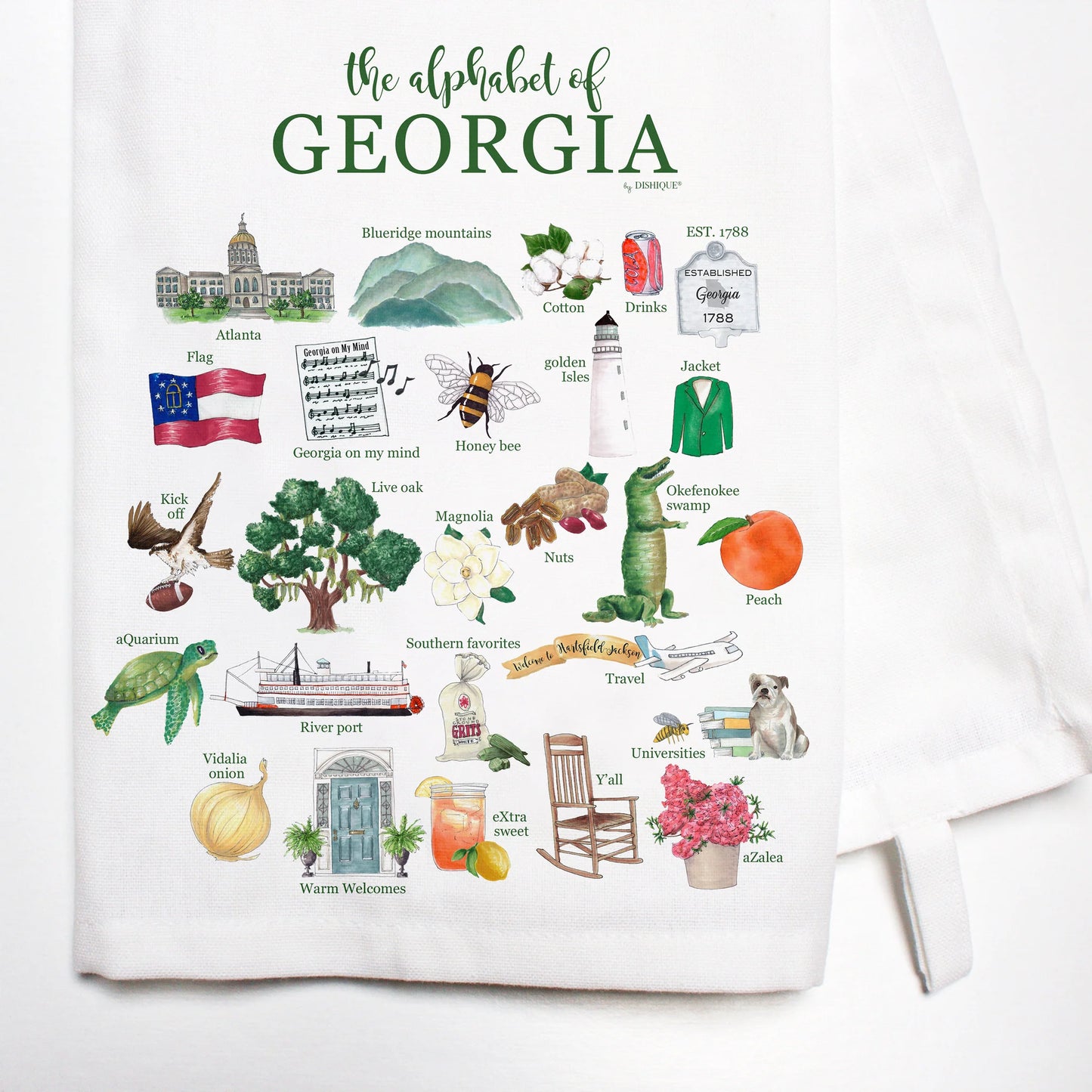 Georgia- The Alphabet of Georgia Tea Towel