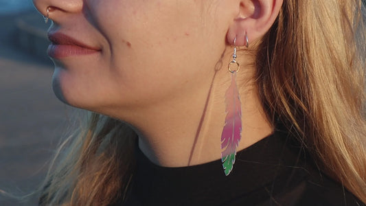 D2R-Iridescent Acrylic Feather Earrings