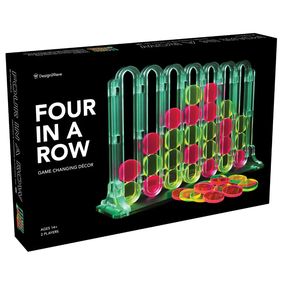 D2R-Acrylic Four In A Row Game - Seafoam Green with Fluorescent Pink and Yellow Game Pieces