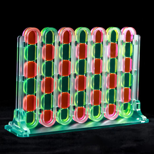 D2R-Acrylic Four In A Row Game - Seafoam Green with Fluorescent Pink and Yellow Game Pieces