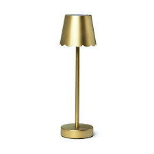 Two's Company-LED Cordless Table Lamp with Scalloped Edge Gold Shade