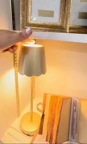Two's Company-LED Cordless Table Lamp with Scalloped Edge Gold Shade