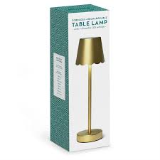Two's Company-LED Cordless Table Lamp with Scalloped Edge Gold Shade