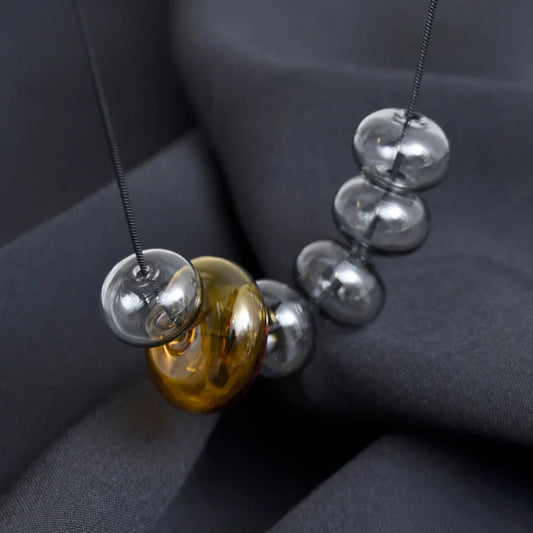 PURSUITS - Odette Necklace, Glass Grey with Amber Accent