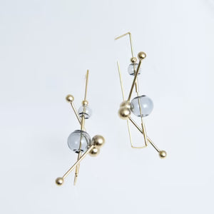 PURSUITS -  Révé Earrings, Gold & Grey Glass