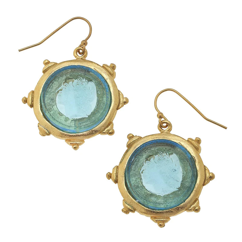 Susan Shaw-Gold & Aqua Venetian Glass Coin Earring