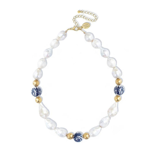 Susan Shaw-Baroque Pearl and Blue & White Porcelain Choker