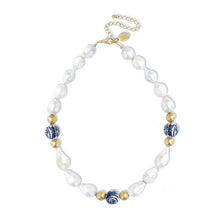 Load image into Gallery viewer, Susan Shaw-Baroque Pearl and Blue &amp; White Porcelain Choker
