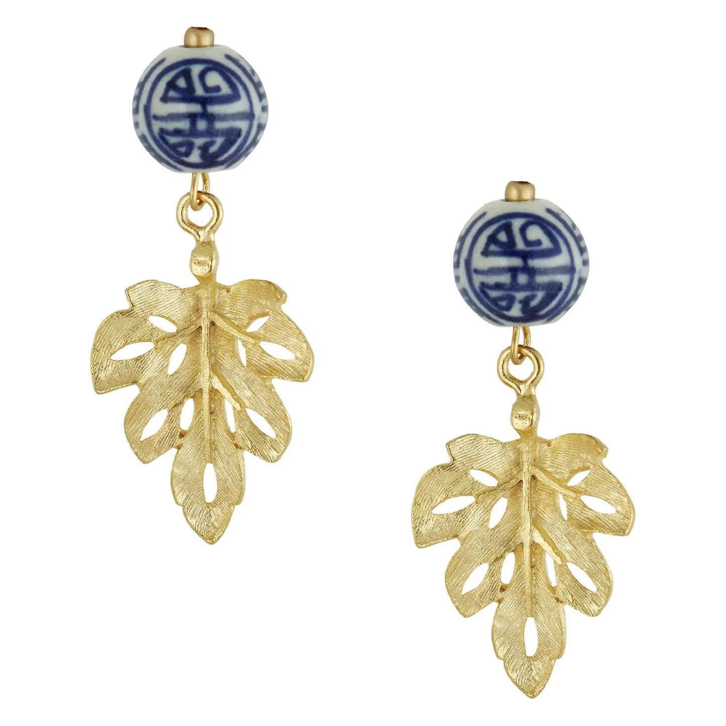 Susan Shaw - Blue & White Porcelain Leaf Earrings