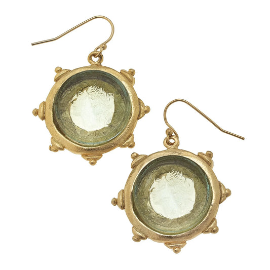 Susan Shaw-Gold & Clear Venetian Glass Coin Earrings