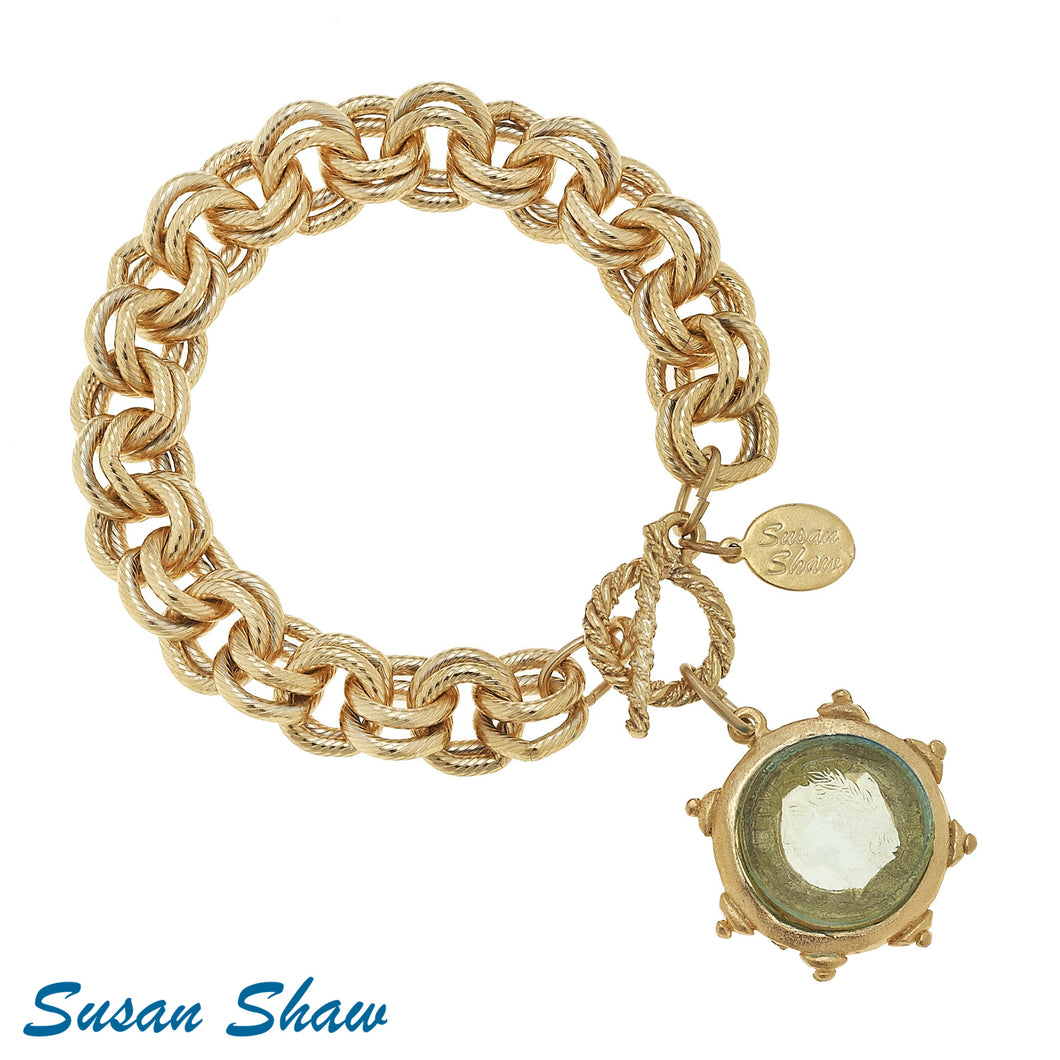 Susan Shaw-Gold & Clear Venetian Glass Coin Chain Bracelet
