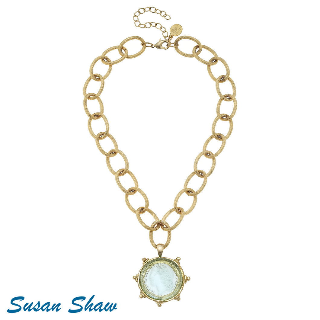 Susan Shaw-Gold and Clear Venetian Glass Coin Chain Necklace